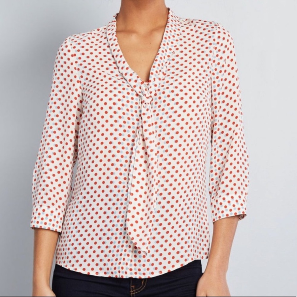 ModCloth White Blouse with Red Polka Dots